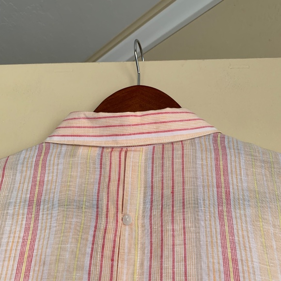 Chico's 100% Line Striped Button Down Shirt 2 or M-L Tunic Coastal Travel Top - Picture 12 of 16